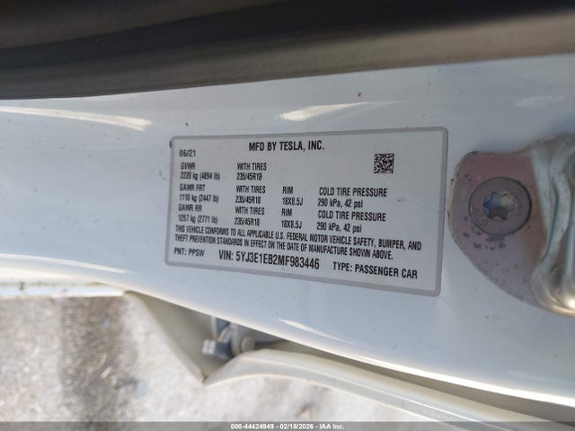 Продаж на аукціоні авто 2021 Tesla Model 3 Long Range Dual Motor All-wheel Drive, vin: 5YJ3E1EB2MF983446, номер лоту: 44424949