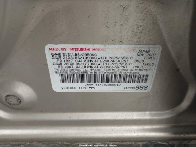 2008 MITSUBISHI OUTLANDER JA4MT41X78Z008612 Photo 8