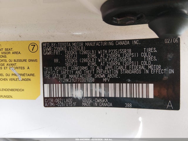 2007 Lexus Rx 350 მანქანა იყიდება აუქციონზე, vin: 2T2HK31U77C001058, აუქციონის ნომერი: 44424956