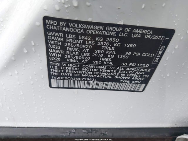Aukcja sprzedaży 2022 Volkswagen Atlas Cross Sport 3.6l V6 Se W/technology, vin: 1V2HE2CA3NC226624, numer aukcji: 44424983