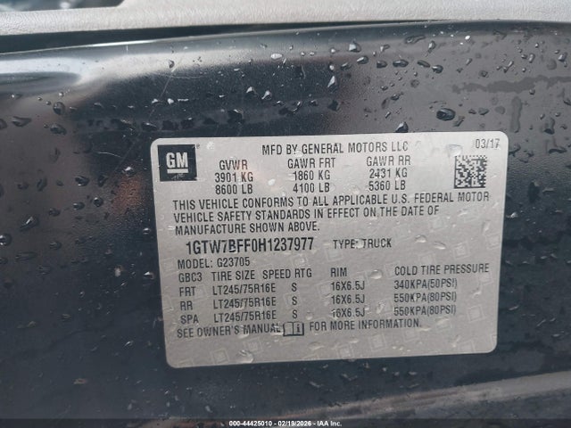 Продажа на аукционе авто 2017 Gmc Savana 2500 Work Van, vin: 1GTW7BFF0H1237977, номер лота: 44425010