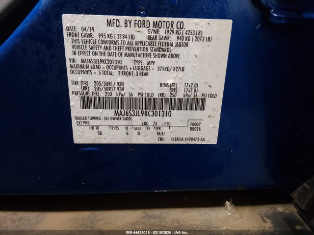 MAJ6S3JL9KC301310 Ford Ecosport Ses