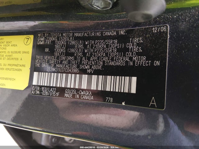 Aukcja sprzedaży 2007 Lexus Rx 350, vin: 2T2HK31U37C043985, numer aukcji: 44425016