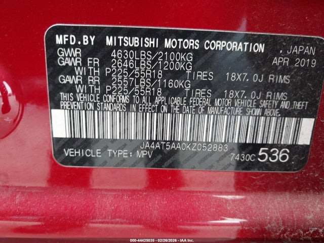 2019 MITSUBISHI ECLIPSE CROSS JA4AT5AA0KZ052883 Photo 8