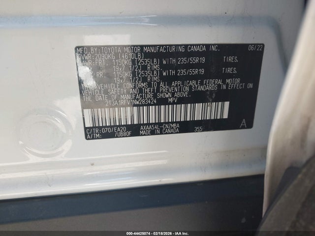 44425074 :رقم المزاد ، 2T3A1RFV1NW283424 vin ، 2022 Toyota Rav4 Xle Premium مزاد بيع