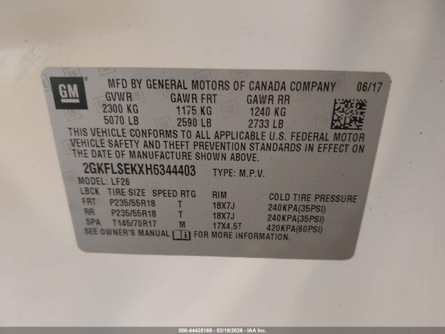 Продажа на аукционе авто 2017 Gmc Terrain Sle-1, vin: 2GKFLSEKXH6344403, номер лота: 44425169