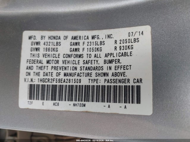 Honda Accord Sport 2014 1HGCR2F59EA281509 Image 9