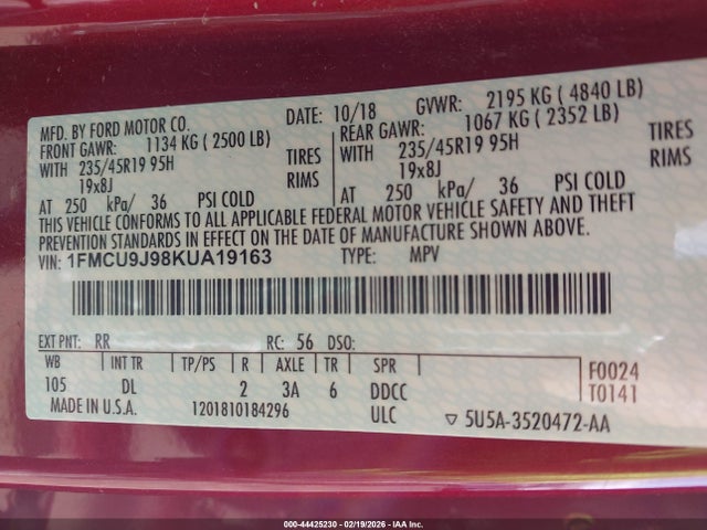 2019 FORD ESCAPE 1FMCU9J98KUA19163 Photo 8