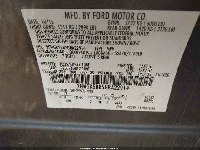 Ford FLEX SE 2016 2FMGK5B85GBA22914 Image 9