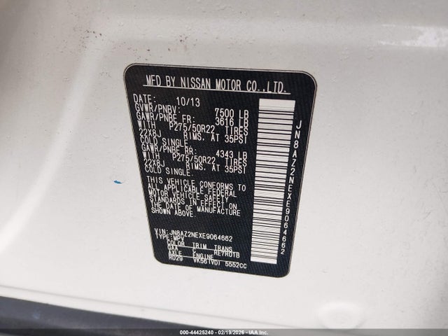 Auction sale of the 2014 Infiniti Qx80, vin: JN8AZ2NEXE9064662, lot number: 44425240