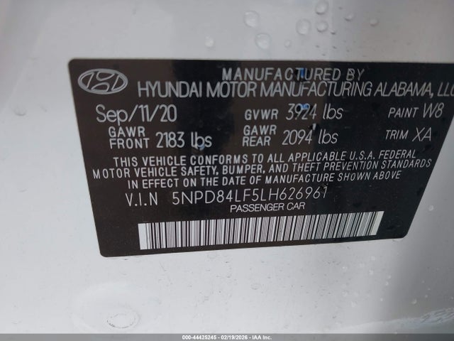 5NPD84LF5LH626961 Hyundai Elantra Value Edition