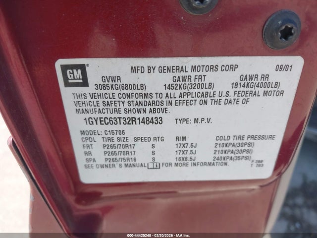 2002 CADILLAC ESCALADE 1GYEC63T32R148433 Photo 8