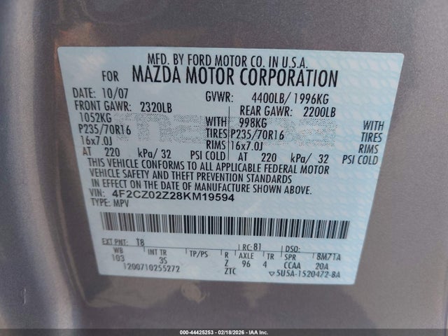 Продаж на аукціоні авто 2008 Mazda Tribute I Touring, vin: 4F2CZ02Z28KM19594, номер лоту: 44425253