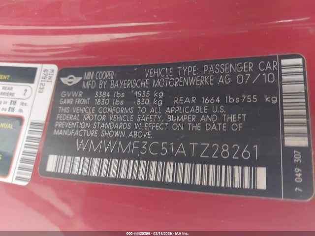 2010 MINI COOPER WMWMF3C51ATZ28261 Photo 8