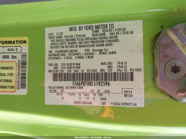 Ford Mustang Ecoboost Fastback 2020 1FA6P8TH8L5182596 Image 9