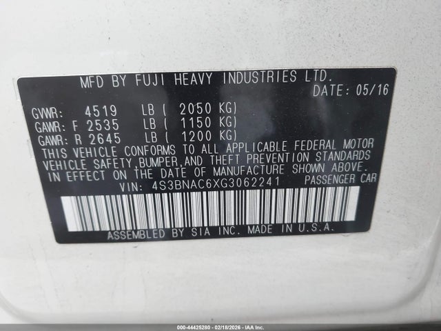 Aukcja sprzedaży 2016 Subaru Legacy 2.5i Premium, vin: 4S3BNAC6XG3062241, numer aukcji: 44425280