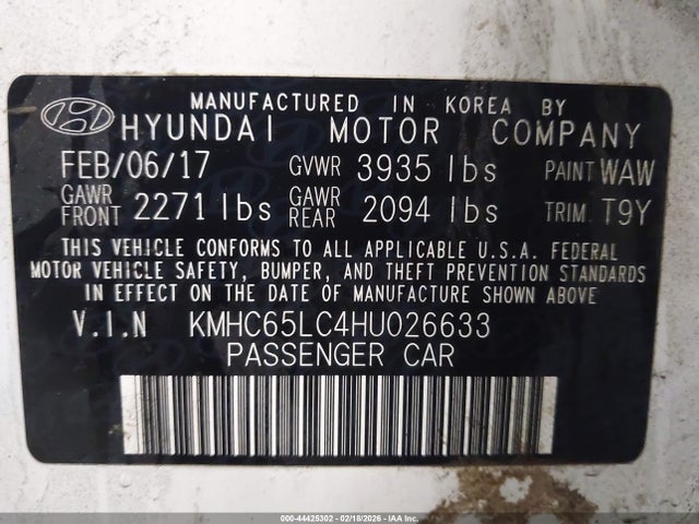 2017 Hyundai Ioniq Hybrid Blue მანქანა იყიდება აუქციონზე, vin: KMHC65LC4HU026633, აუქციონის ნომერი: 44425302