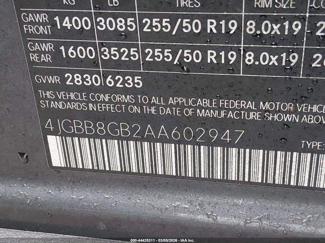 Продажа на аукционе авто 2010 Mercedes-benz Ml 350 4matic, vin: 4JGBB8GB2AA602947, номер лота: 44425311