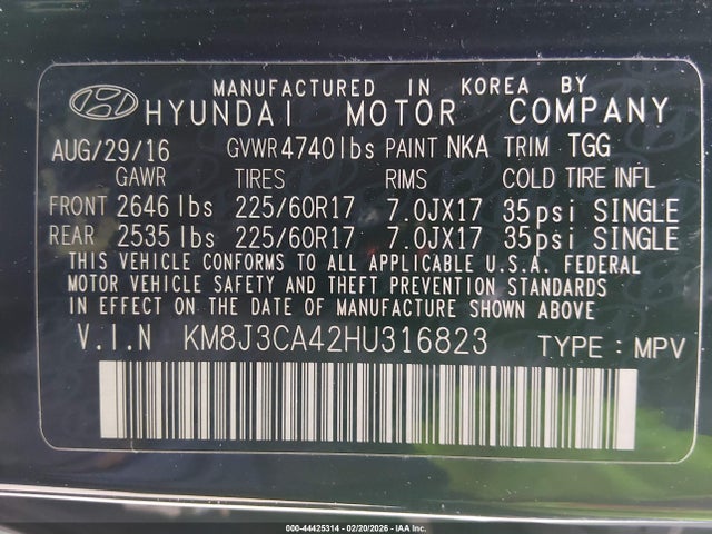 2017 HYUNDAI TUCSON KM8J3CA42HU316823 Photo 8