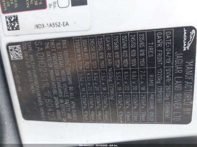 2020 JAGUAR I-PACE SADHD2S11L1F80423 Photo 8