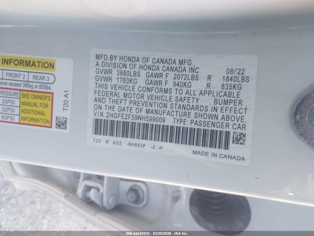 Honda Civic Sport 2022 2HGFE2F59NH599009 Image 9
