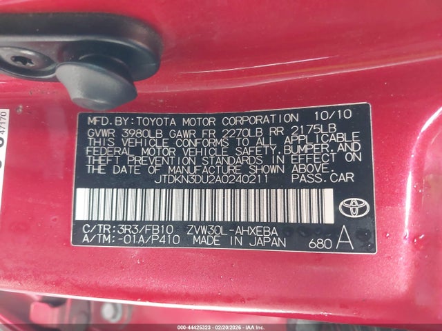 Aukcja sprzedaży 2010 Toyota Prius Iii, vin: JTDKN3DU2A0240211, numer aukcji: 44425323