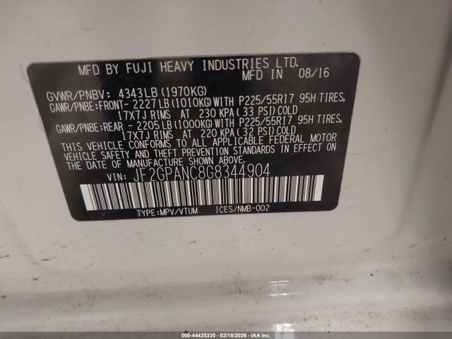 JF2GPANC8G8344904 Subaru Crosstrek 2.0i Limited