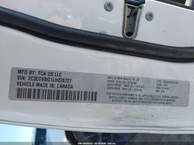 44425332 :رقم المزاد ، 2C3CDXBG1LH228727 vin ، 2020 Dodge Charger Sxt Rwd مزاد بيع