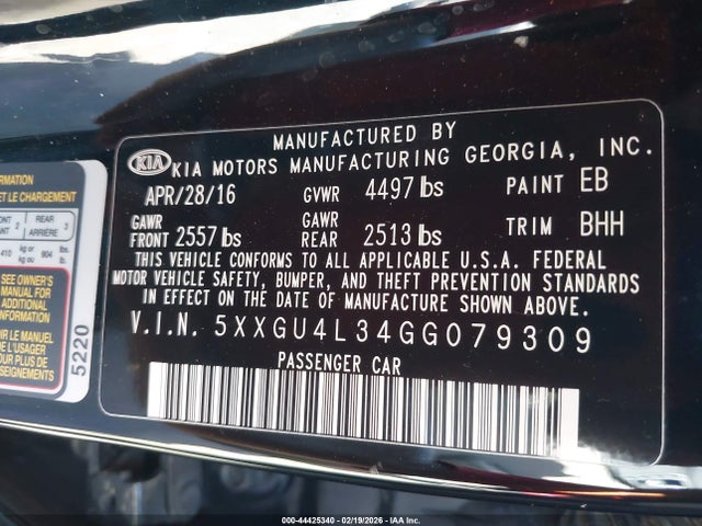 5XXGU4L34GG079309 KIA OPTIMA EX