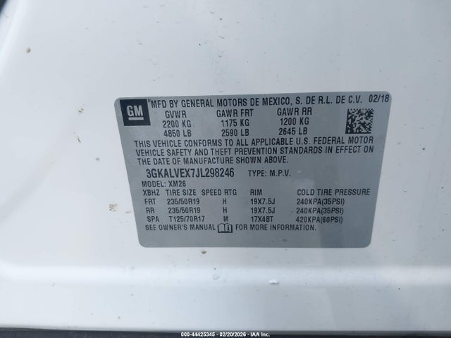 Aukcja sprzedaży 2018 Gmc Terrain Slt, vin: 3GKALVEX7JL298246, numer aukcji: 44425345