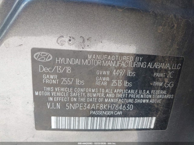 5NPE34AF8KH764630 Hyundai Sonata Limited