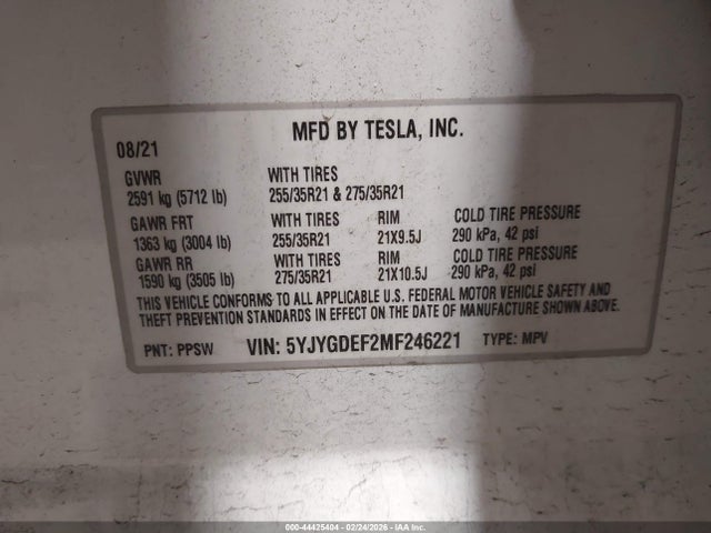 5YJYGDEF2MF246221 Tesla Model Y Performance Dual Motor All-wheel Drive