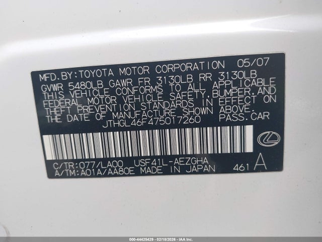Продажа на аукционе авто 2007 Lexus Ls 460 L, vin: JTHGL46F475017260, номер лота: 44425429