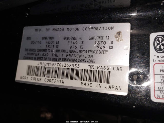 Aukcja sprzedaży 2016 Mazda Mazda3 I Touring, vin: JM1BM1W77G1352553, numer aukcji: 44425434
