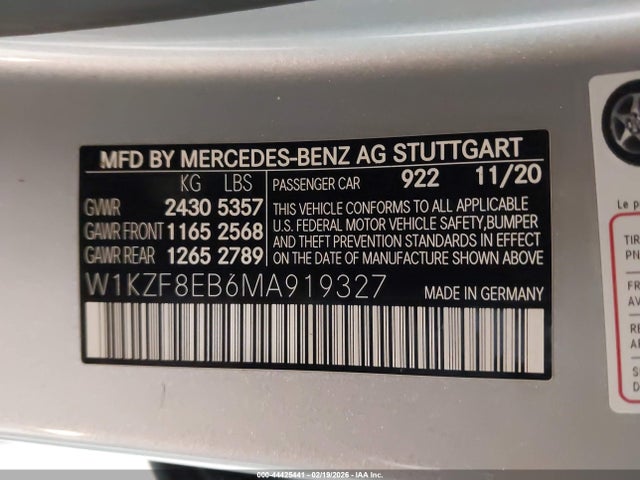 2021 Mercedes-benz E 350 4matic მანქანა იყიდება აუქციონზე, vin: W1KZF8EB6MA919327, აუქციონის ნომერი: 44425441