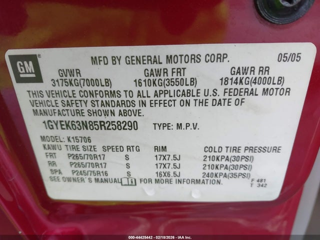 2005 CADILLAC ESCALADE 1GYEK63N85R258290 Photo 8