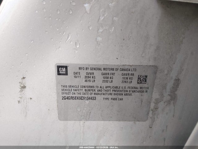 2012 Buick Regal მანქანა იყიდება აუქციონზე, vin: 2G4GR5EK6C9134433, აუქციონის ნომერი: 44425444