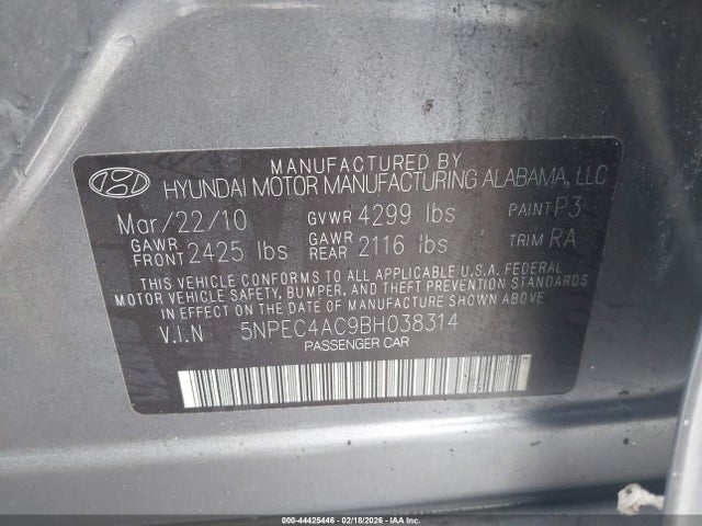 2011 Hyundai Sonata Se მანქანა იყიდება აუქციონზე, vin: 5NPEC4AC9BH038314, აუქციონის ნომერი: 44425446