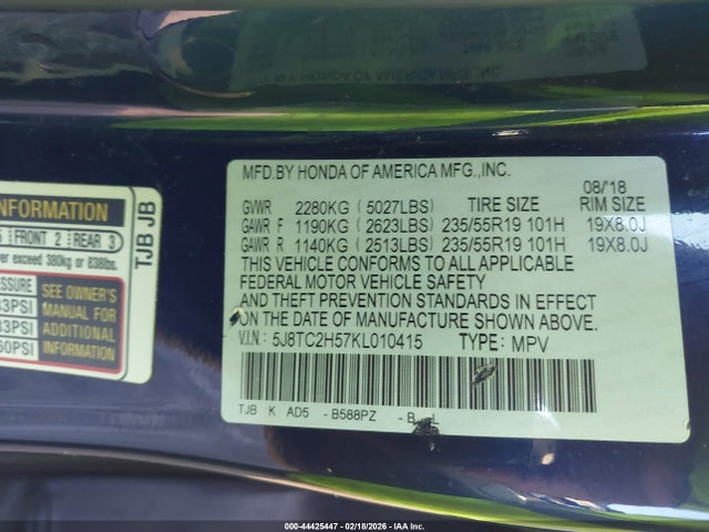 Aukcja sprzedaży 2019 Acura Rdx Technology Package, vin: 5J8TC2H57KL010415, numer aukcji: 44425447