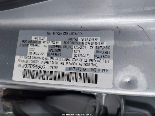 Aukcja sprzedaży 2021 Mazda Cx-5 Touring, vin: JM3KFBCM3M0340421, numer aukcji: 44425469
