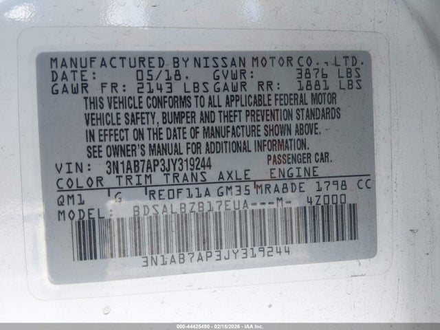 3N1AB7AP3JY319244 Nissan SENTRA S