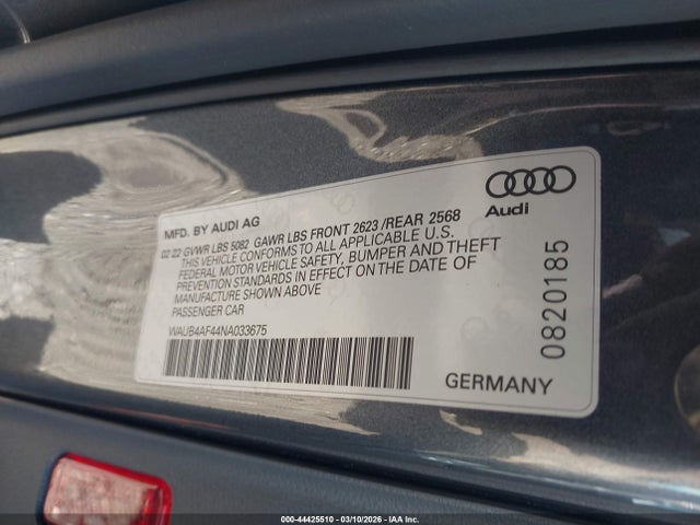 44425510 :رقم المزاد ، WAUB4AF44NA033675 vin ، 2022 Audi S4 Premium Plus Tfsi Quattro Tiptronic مزاد بيع
