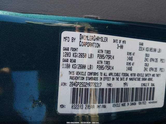 2000 DODGE CARAVAN 2B4GP25G2YR776317 Photo 8