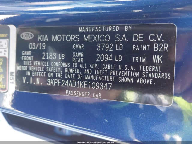 3KPF24AD1KE109347 KIA Forte Lxs