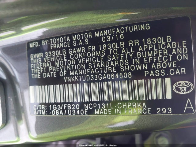 VNKKTUD33GA064508 Toyota YARIS LE