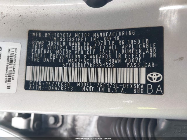 Toyota COROLLA SE 2019 5YFBURHE7KP891558 Image 9
