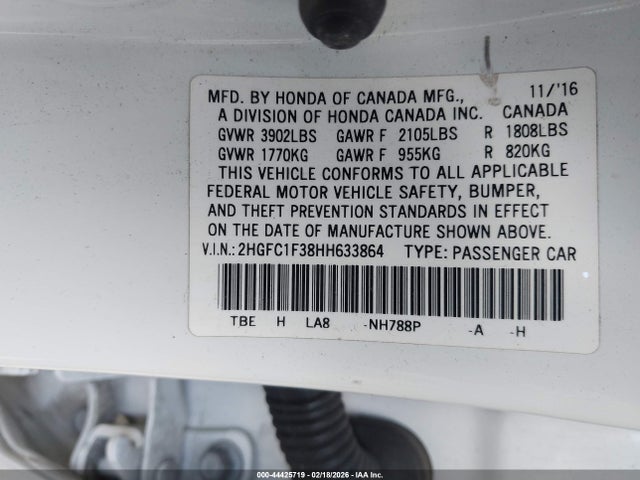 2HGFC1F38HH633864 Honda Civic Ex-t