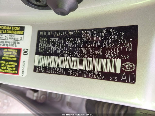 Toyota Corolla Le Plus 2016 2T1BURHE1GC683117 Image 9