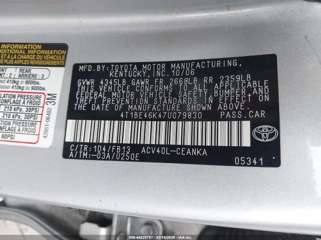 2007 TOYOTA CAMRY 4T1BE46K47U079830 Photo 8