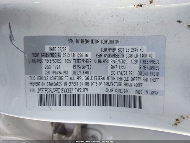 Aukcja sprzedaży 2008 Mazda Cx-9 Grand Touring, vin: JM3TB28V280150097, numer aukcji: 44425778